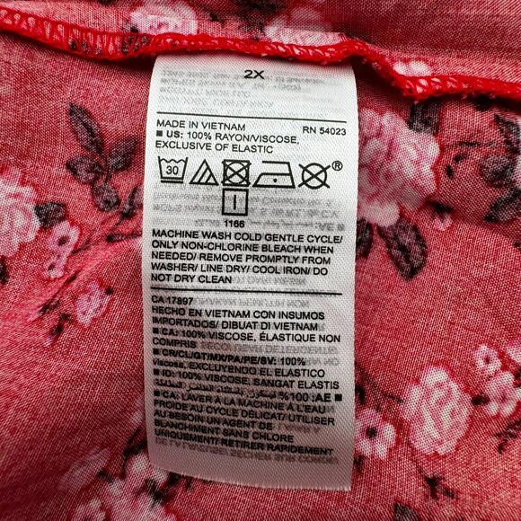 OLD NAVY 2X Red Pink Floral Rose Prairie Cottage Short Sleeve Smocked Maxi Dress - Picture 7 of 13